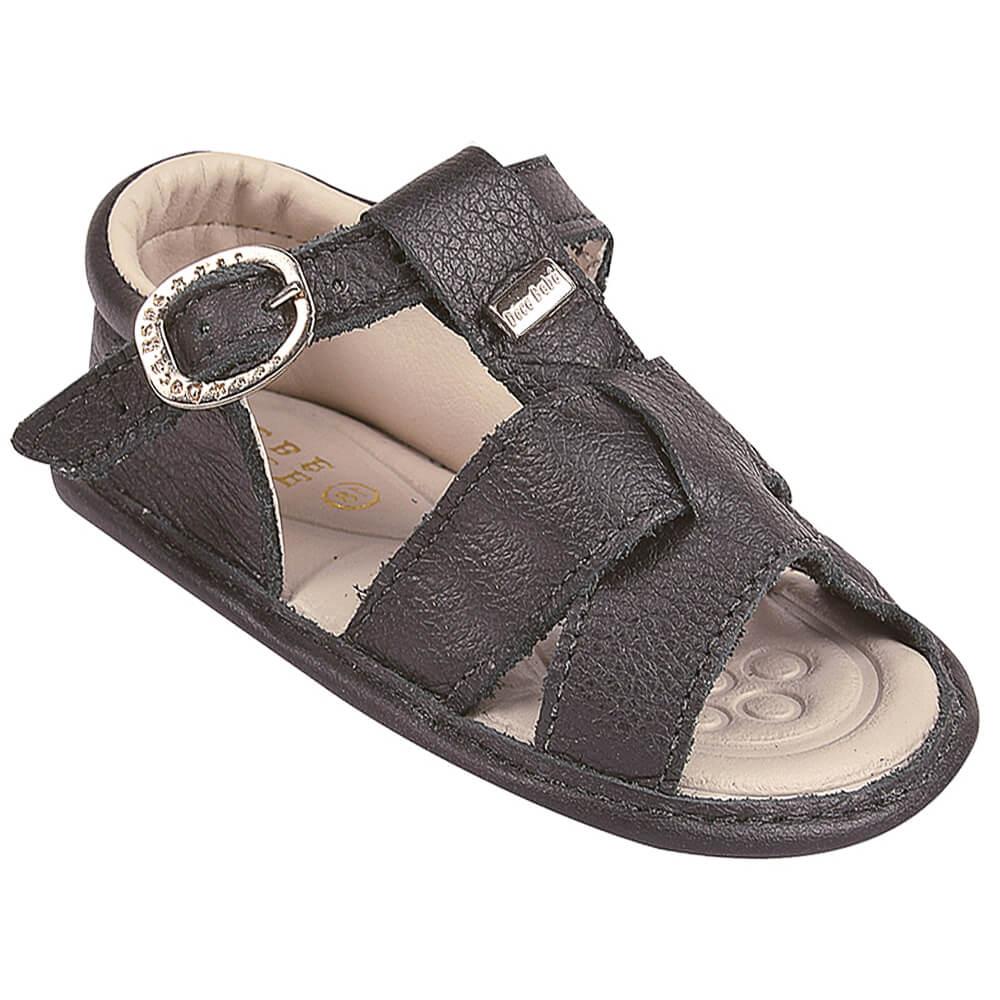 Sandália Menino Doce Bebê Em Couro Com Ponta De Fivela Preta